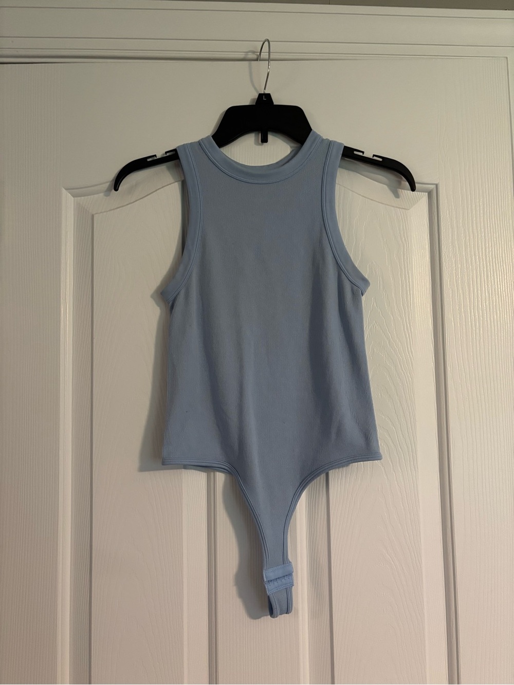 Sleeveless Ribbed Light Blue Bodysuit